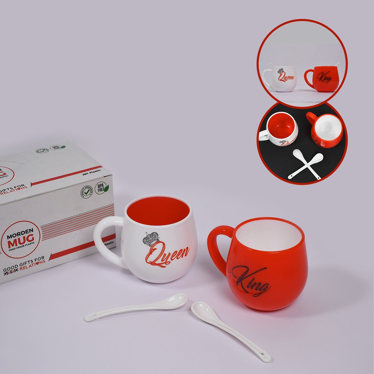 4764 King & Queen Printed Couple Matching Coffee/Tea Plastic Coffee Mug (300ml Set of 2) DeoDap 4764 King & Queen Printed Couple Matching Coffee/Tea Plastic Coffee Mug (300ml Set of 2) DeoDap
